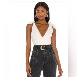 SNDYS | Karla  Ribbed Knotted Tie Shoulder V-Neck Bodysuit Revolve S